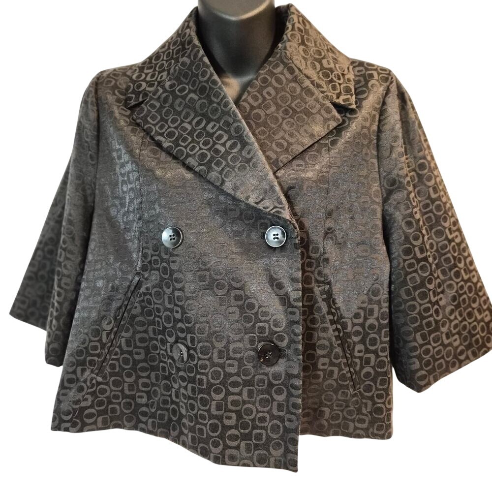 Vertigo Paris Black Jacquard Cropped Swing Jacket Double Breasted Geometric M